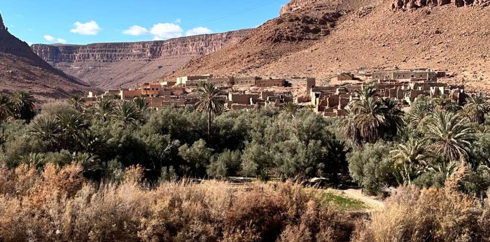Fes To Marrakech Via Merzouga 4 Days :A 4-day journey from Fes to Marrakech via Merzouga, showcasing Morocco’s diverse landscapes, including the Middle Atlas Mountains, the Sahara Desert with camel trekking, the Dades Valley, and the vibrant city of Marrakech.