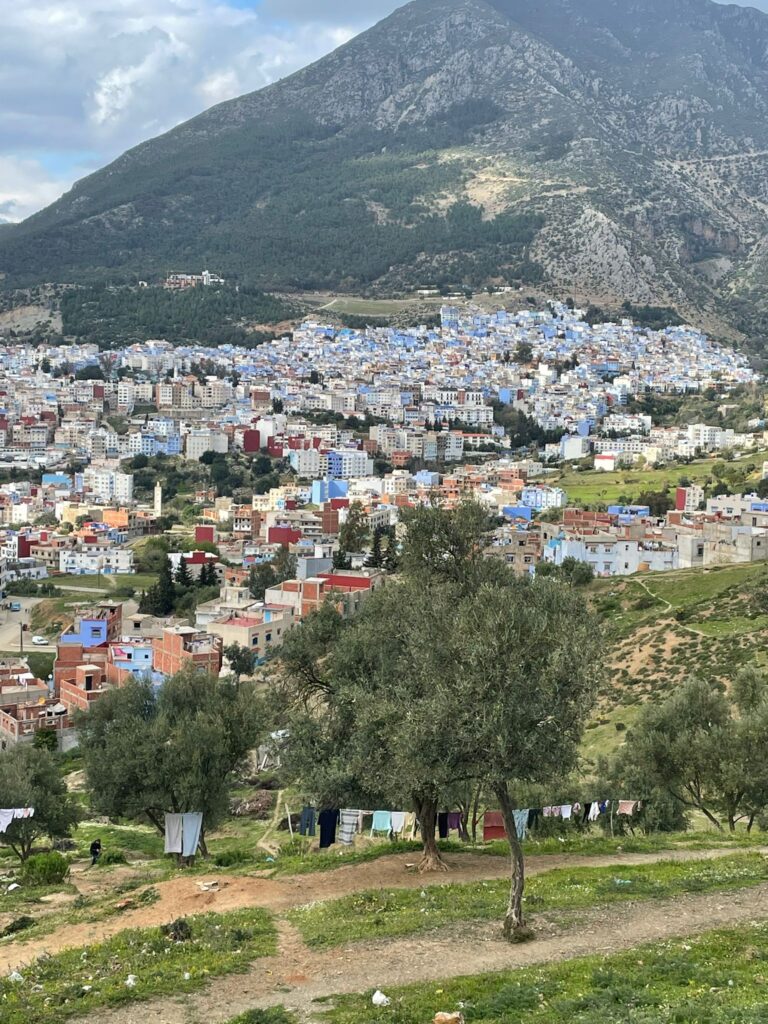 9 DAYS DESERT TOURS FROM CASABLANCA/1. Sahara Desert Camel Trek: "Travelers riding camels at sunset across Erg Chebbi's golden sand dunes in Merzouga, Morocco." 2. Luxury Desert Camp: "Traditional Berber-style luxury desert camp under starry night sky in the Sahara, with cozy tents and lanterns." 3. Chefchaouen Blue City: "Woman exploring the iconic blue-painted streets of Chefchaouen, Morocco’s famous mountain village." 4. Todra Gorge Cliffs: "Dramatic red limestone cliffs of Todra Gorge, with a small group hiking through the narrow canyon." 5. Ait Benhaddou Kasbah: "Ancient mud-brick ksar (fortified village) of Ait Benhaddou, a UNESCO World Heritage site near Ouarzazate." 6. Fes Medina Souk: "Vibrant traditional souk in Fes Medina, showcasing colorful spices, textiles, and Moroccan handicrafts." 7. Dades Valley Scenic Drive: "Curving road through the striking rock formations of Dades Valley, known as Morocco's 'Valley of a Thousand Kasbahs.'" 8. Group Tour in Marrakech: "Small tour group laughing together in Jemaa el-Fnaa square, Marrakech, with food stalls in the background." 9. Traditional Moroccan Meal: "Shared tagine dish with couscous, olives, and bread, served in a riad courtyard with mosaic tile decor.